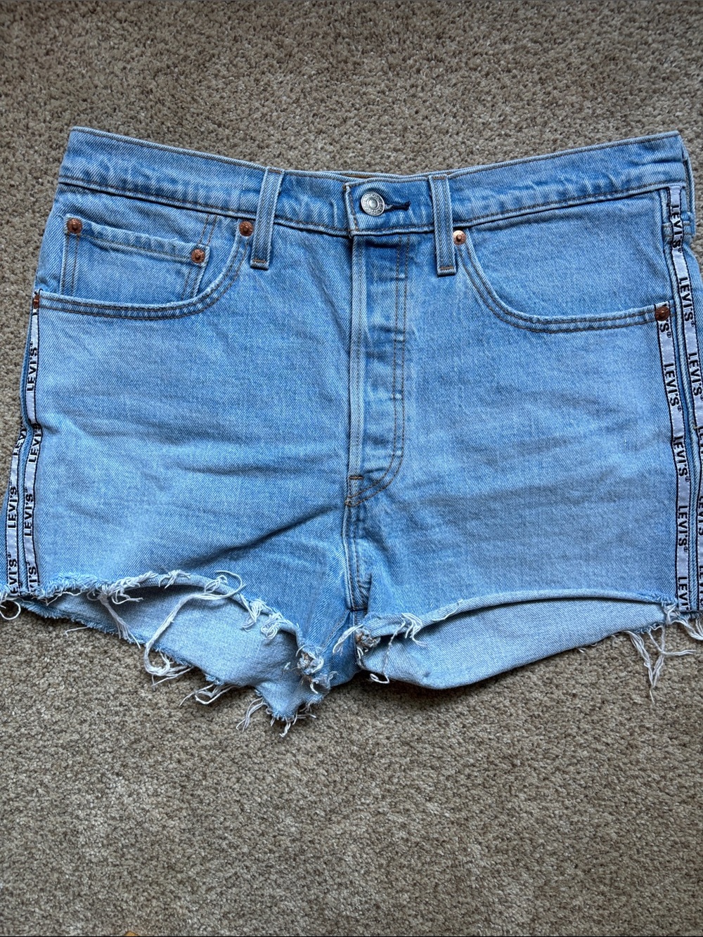 Levi’s Premium 501 Light Blue Distressed Denim Cutoff Shorts
